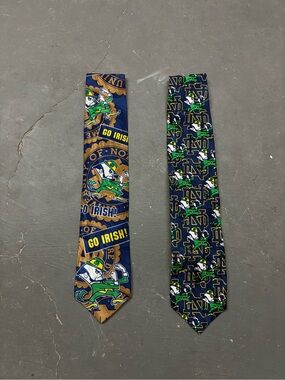 Set of 2 Notre Dame Fighting Irish Ties University RM Sport Necktie Leprechaun